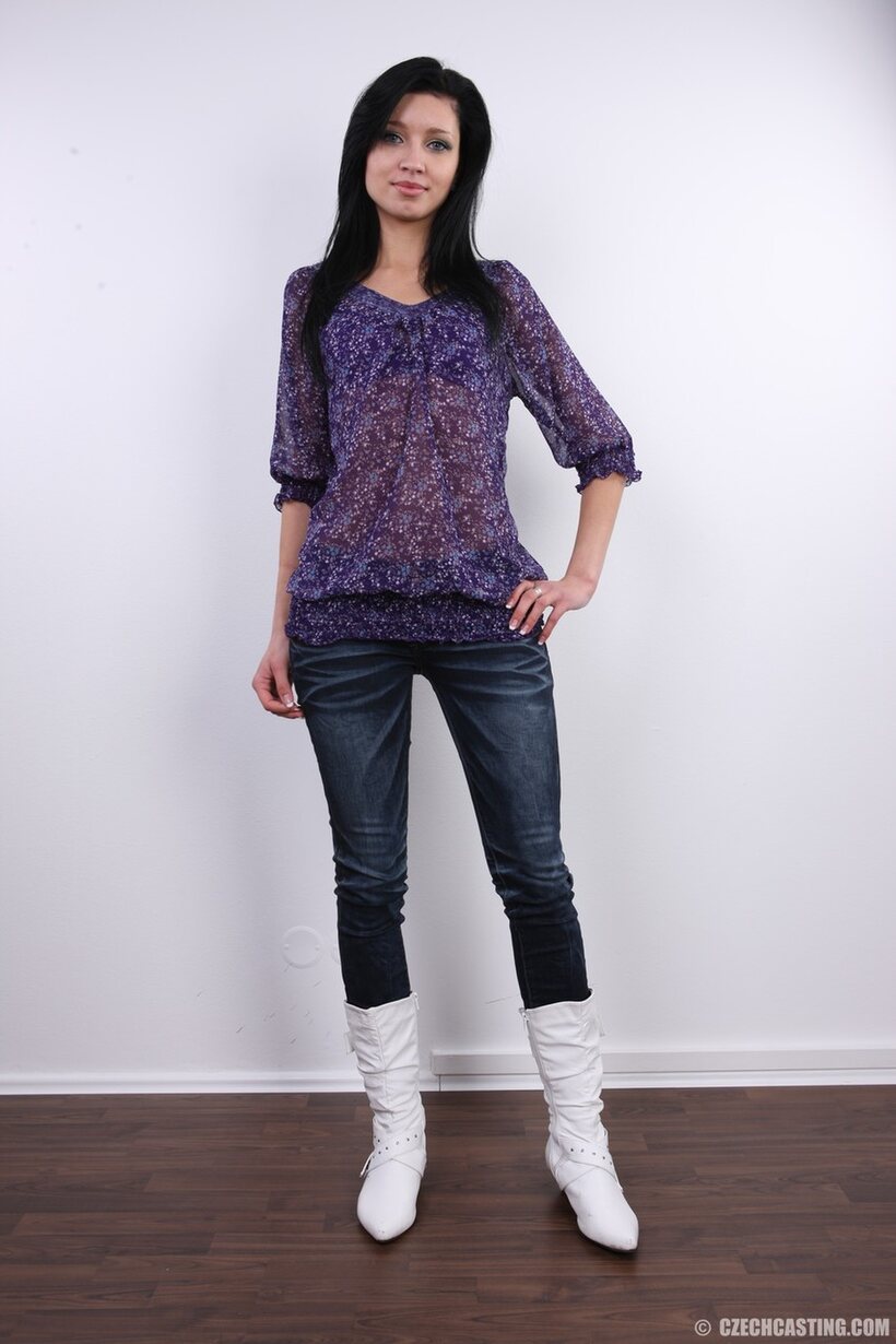 Image 3/21: Dark-haired Czech amateur drops her jeans and boots for a naked pose