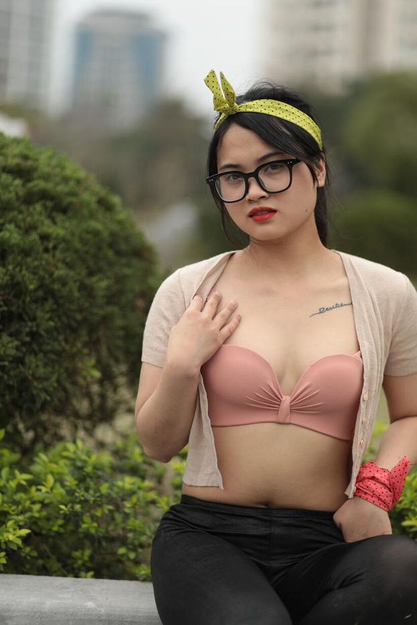 Image 2/21: Cute girl flashing in public in glasses
