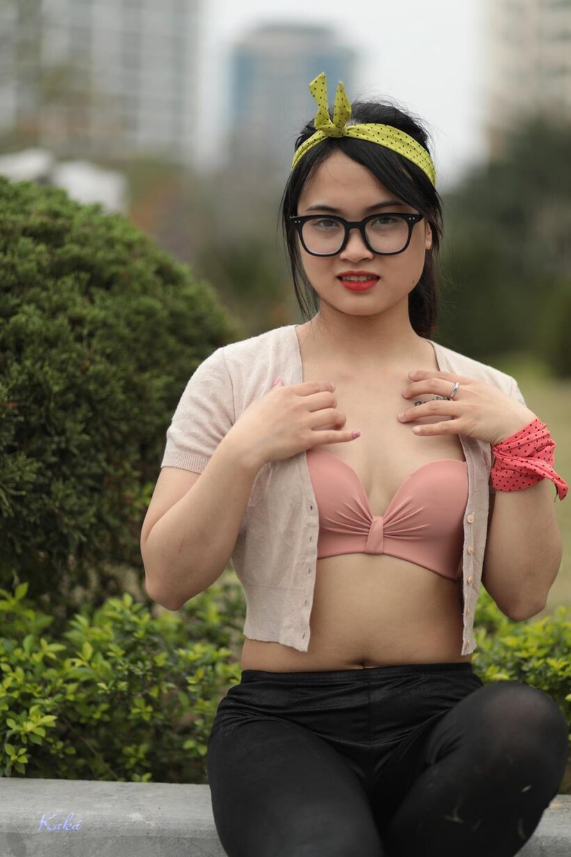 Photo 5 — Cute girl flashing in public in glasses