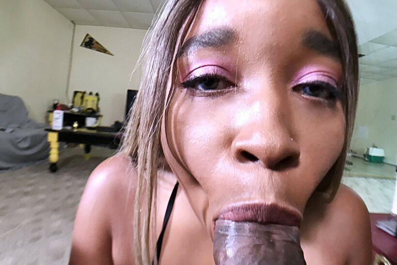 Photo 8 — Black babe takes a fat dick deep in a tight POV blowjob