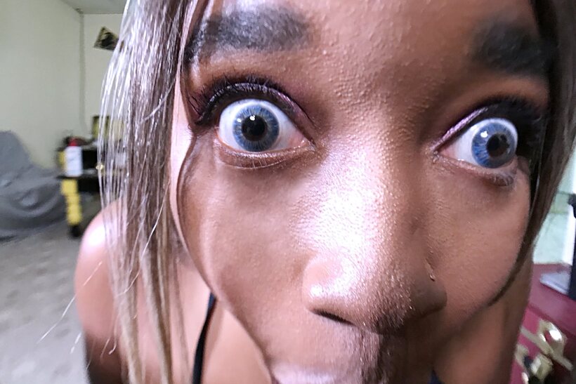 Black babe takes a fat dick deep in a tight POV blowjob (shot 10)