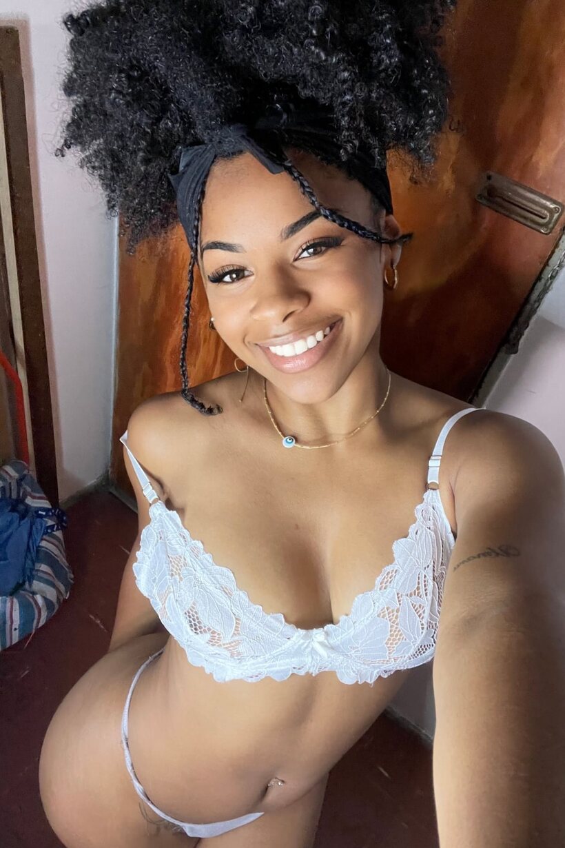 Image 15/20: Curvy ebony model poses in lingerie and a bikini, showing ass