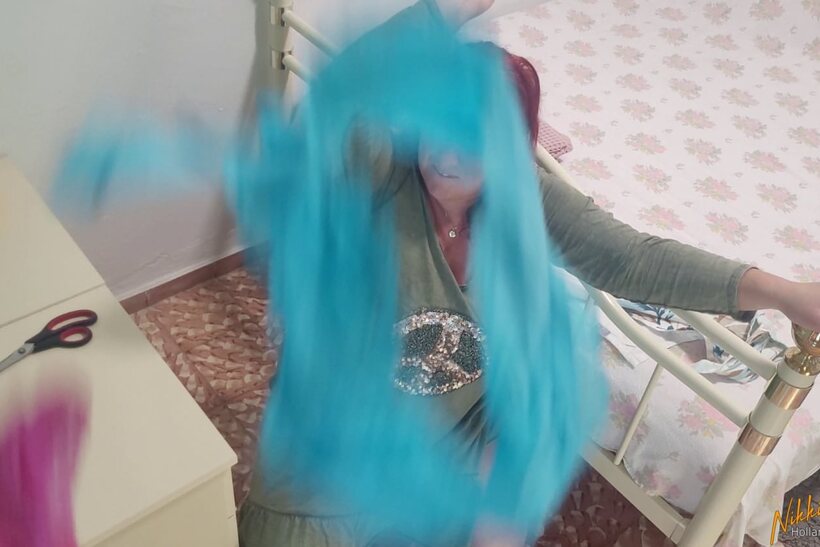 Nikki Holland pic 11 from the set «Nikki Holland blindfolds herself while toying with her panties in a dress»