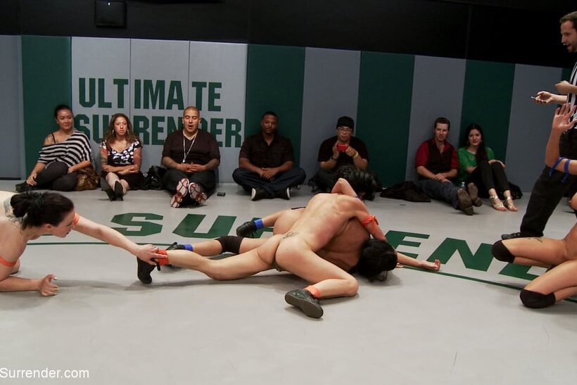 Image 7/21: Nude wrestlers pile up in a grappling match with Tia Ling and others