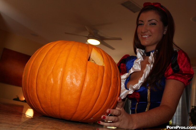 Photo 2 — Alyson Westley poses with a pumpkin and flashes her pussy solo