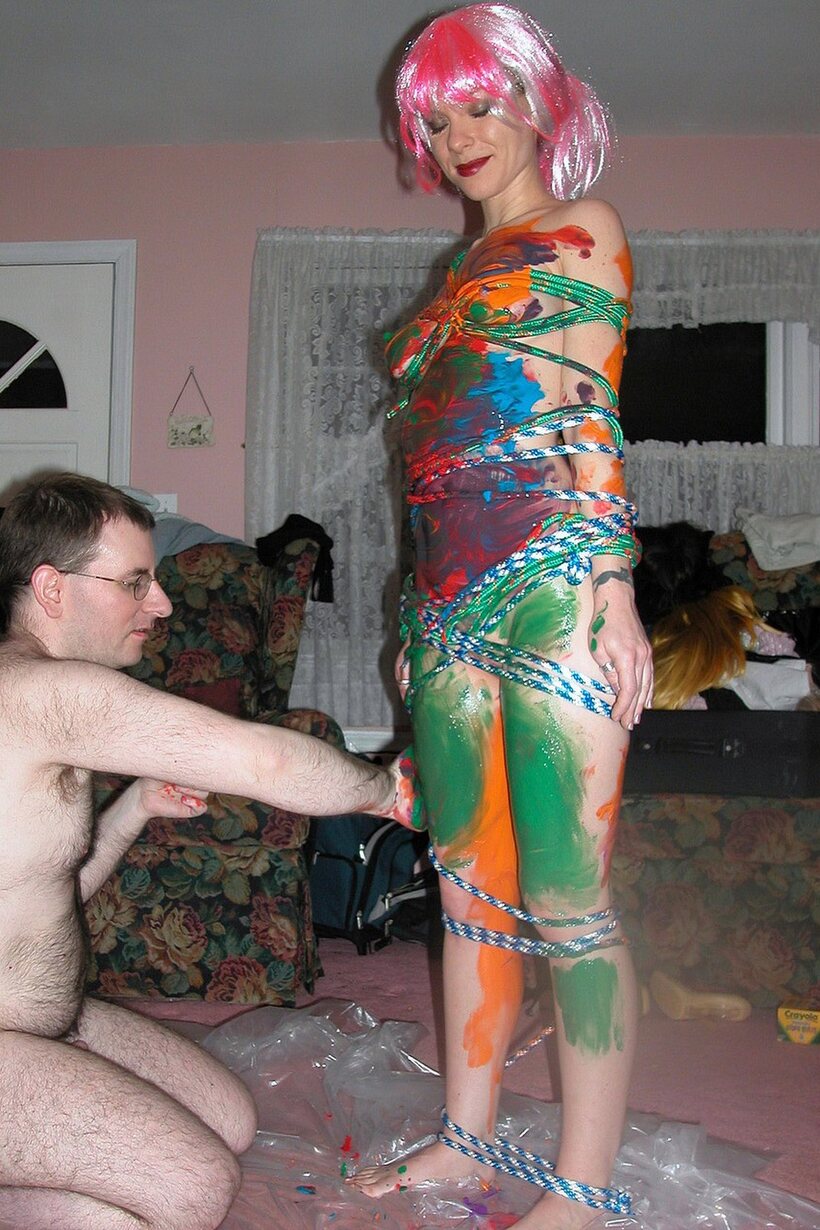 Amateur nude photo 8 — Michelle Brookes gets tied down and soaked with body paint in the bath