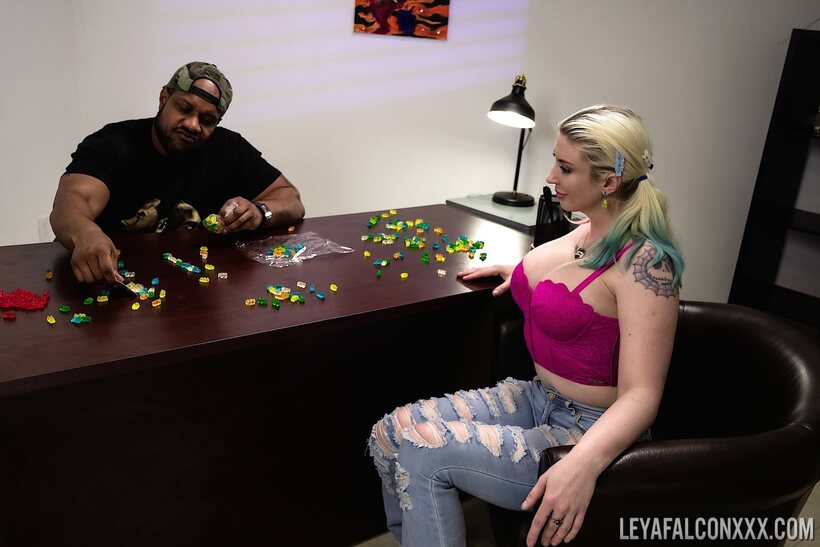 Image 1/19: Leya Falcon seduces a black man in the office and takes anal