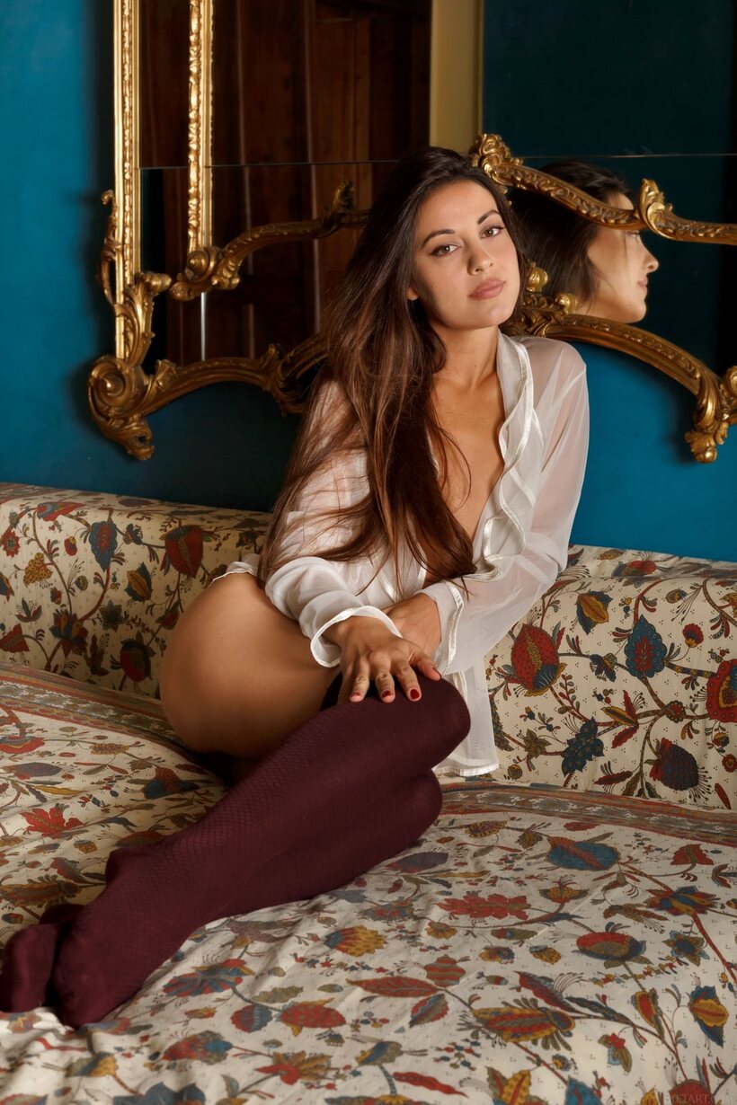 Lorena B nude photo 2 — Petite Lorena B undresses and shows her wet pussy and ass in socks