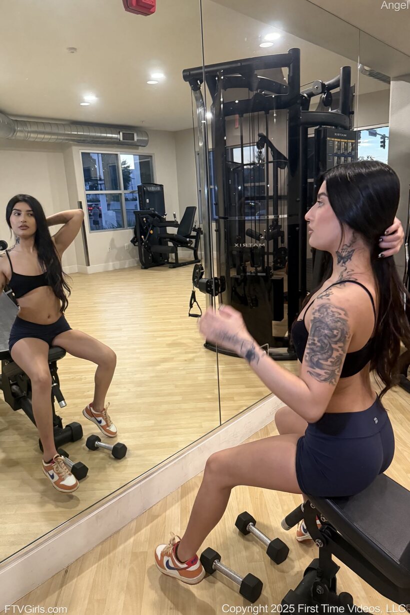 Photo 10 — At the gym, Angel flaunts her big round ass in shorts