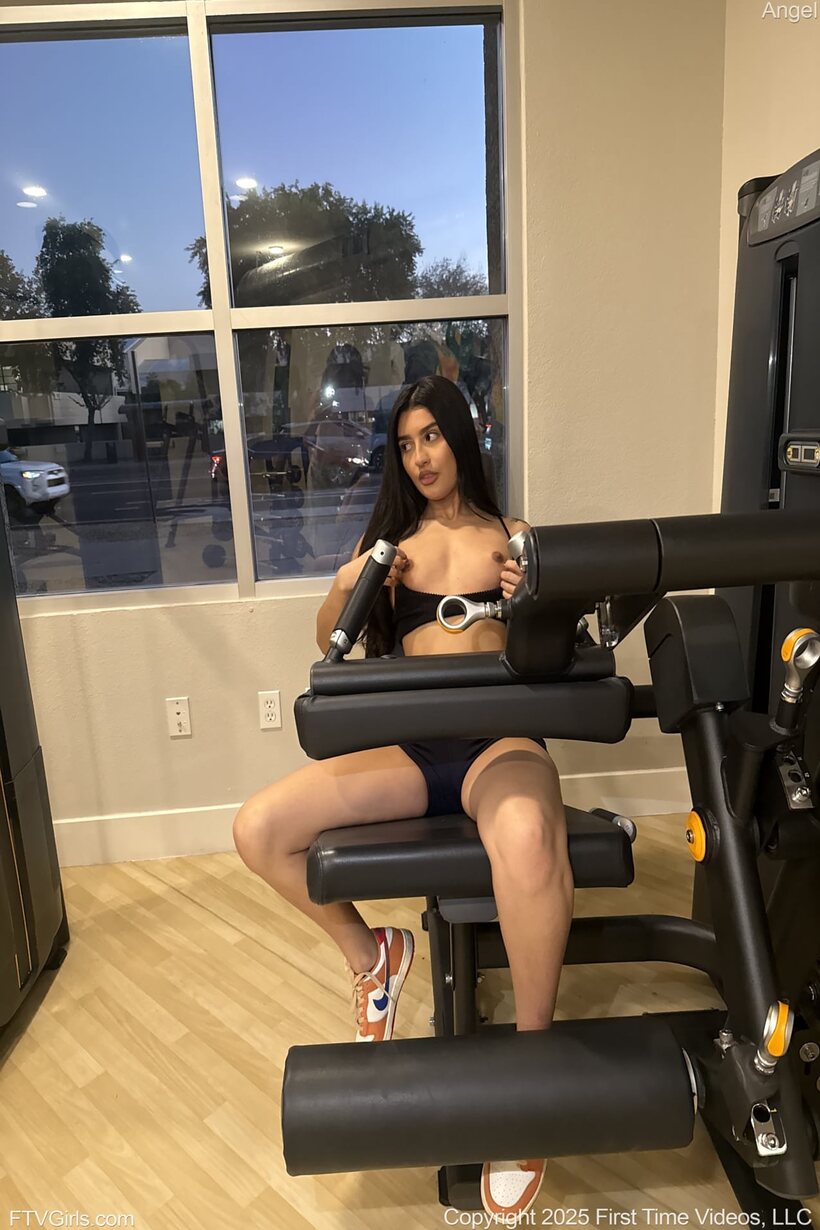 Image 15/21: At the gym, Angel flaunts her big round ass in shorts