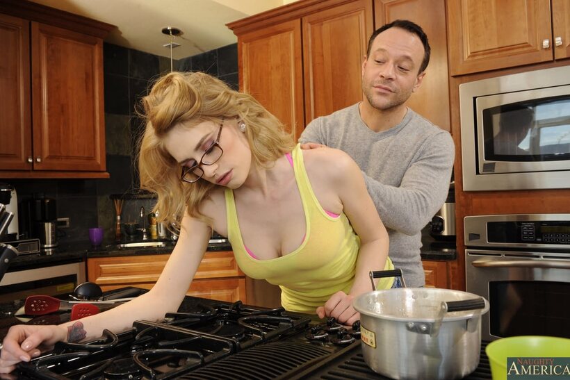 Image 2/21: In the kitchen, Allie James gets fucked hard in cowgirl