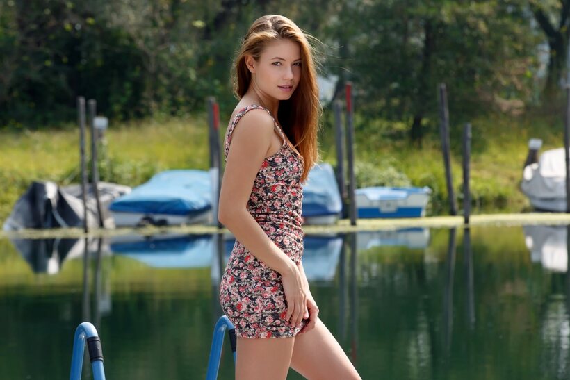 Image 9/10: Skinny Hilary C exposes her legs and armpit in a skirt