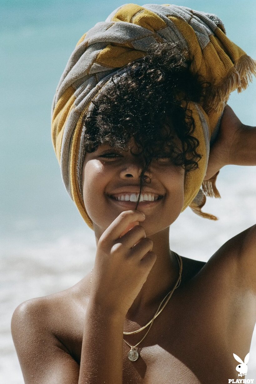 Image 7/12: Nereyda Bird poses at the beach in a hot Playboy shoot