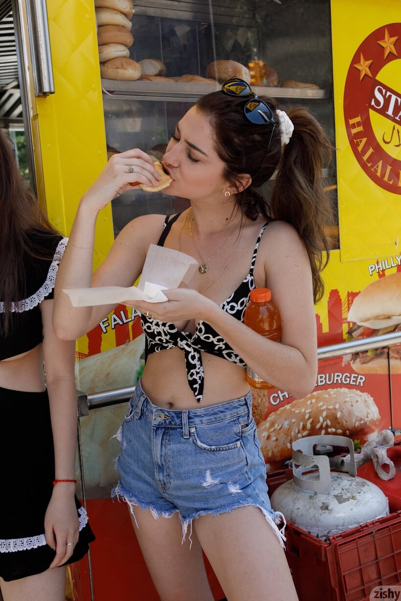 Barbie Qu pic 2 from the set «Skye Blue and her girlfriends strike sexy poses in public wearing skimpy outfits»