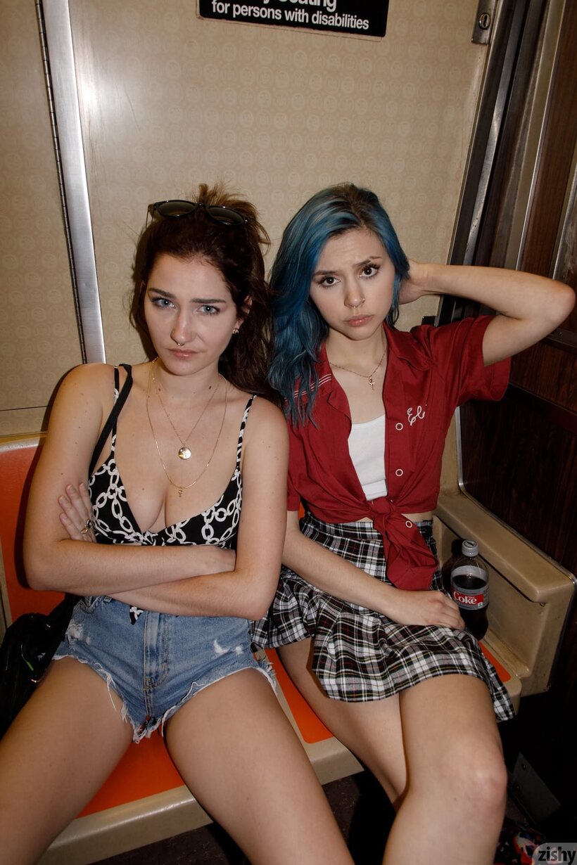 Skye Blue and her girlfriends strike sexy poses in public wearing skimpy outfits (shot 11)