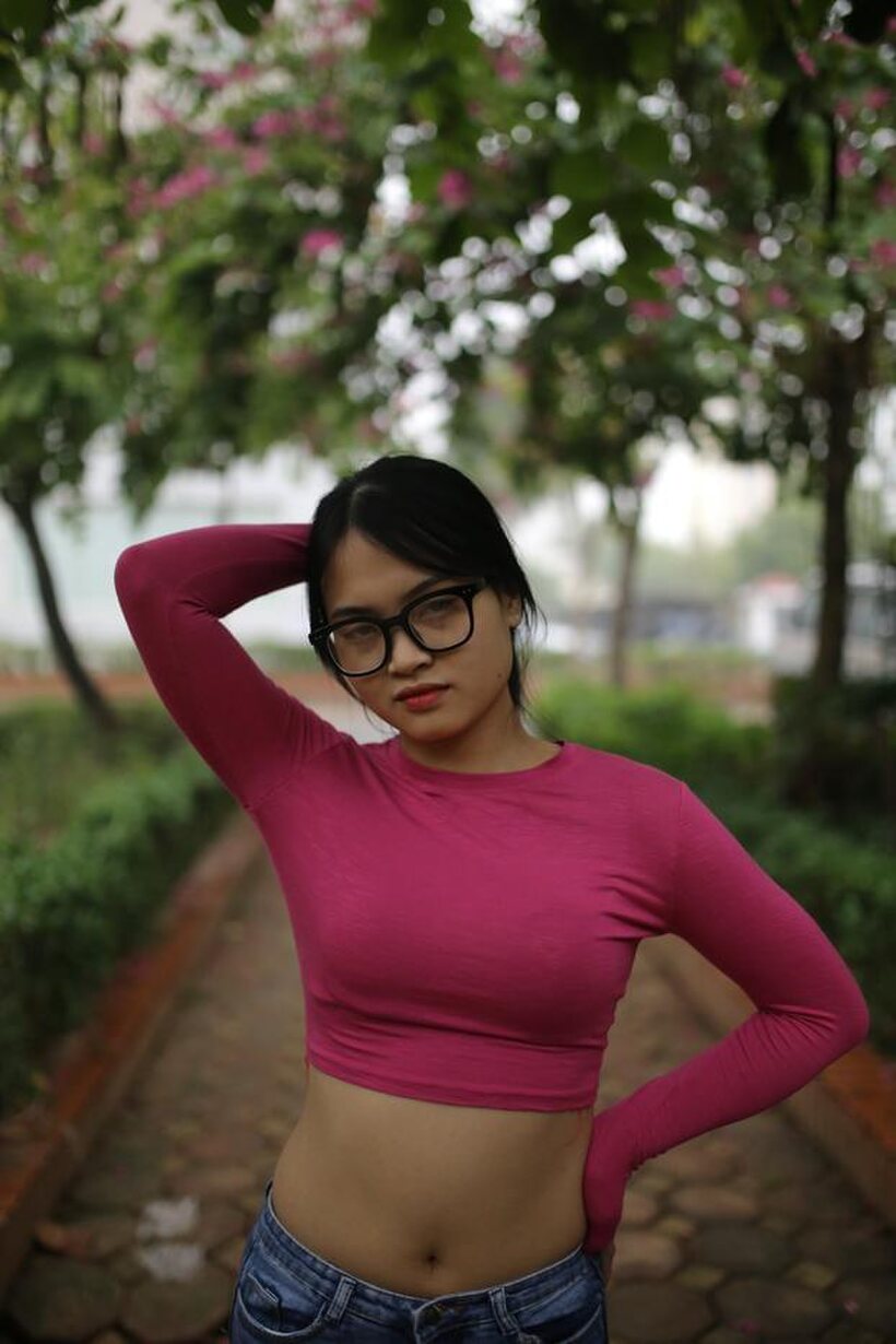 Image 14/21: Asian girl gets naked outdoors and shows her tiny tits
