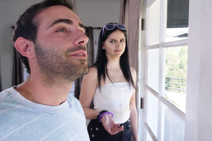 Image 12/18: Violet Rain sucks cock at the front door in POV, then takes a facial