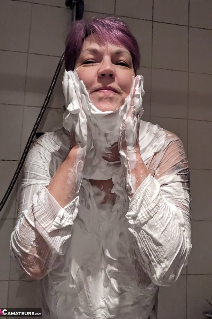 Layla Bird coats herself in shaving cream in the shower (shot 9)