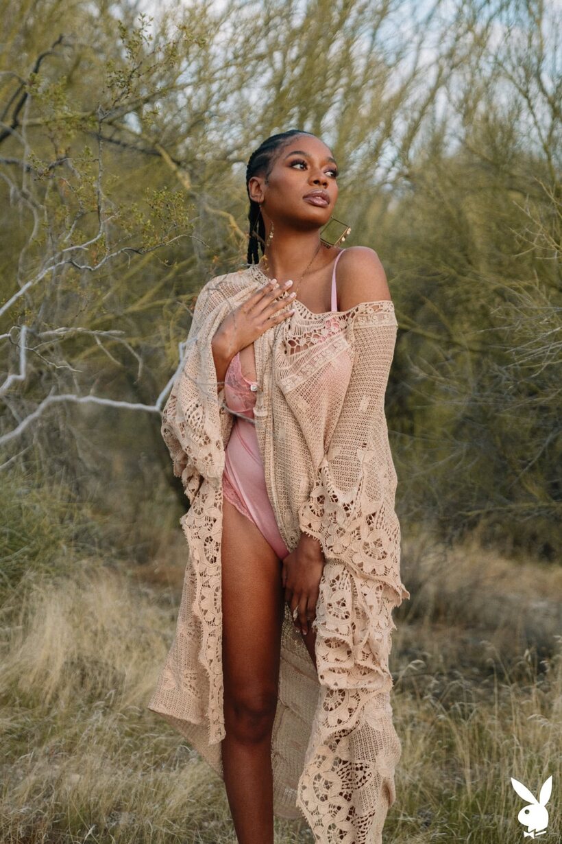 Ebony girl undresses and shows her big tits and hairy pussy outdoors, photo 2 of 20