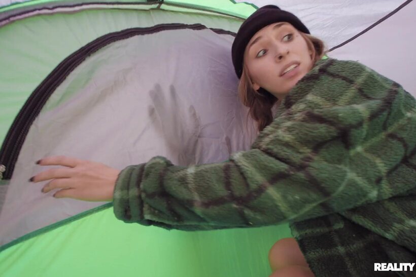 In a tent, Angel Youngs sucks a thick cock and gets fucked deep (shot 7)