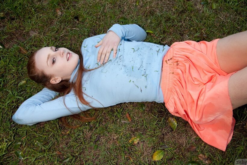 Image 10/11: Sarah Rupe shows a white-panty upskirt outdoors as a teen