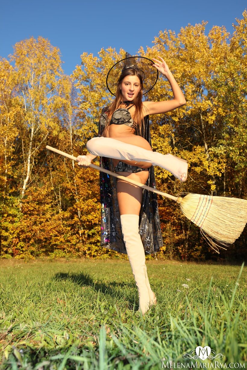 Melena Tara nude photo 7 — Melena Tara drops the thong and boots from her witch costume outdoors