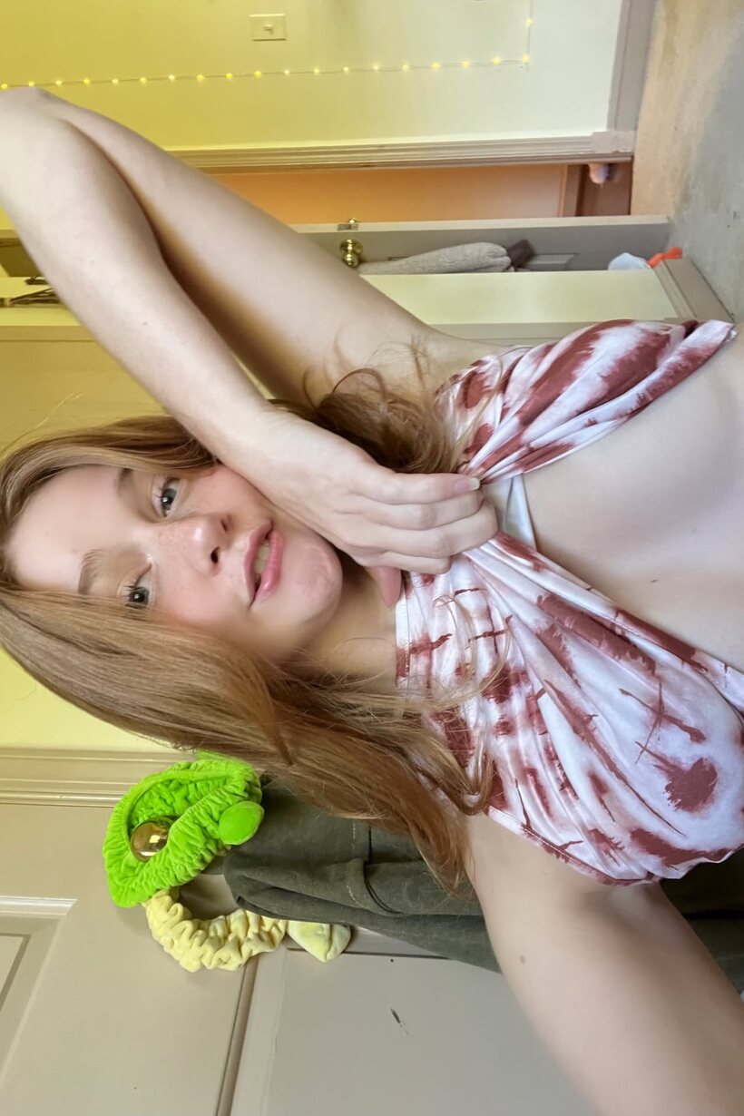 Image 19/20: Petite girl takes selfies and shows her natural tits and asshole in a thong