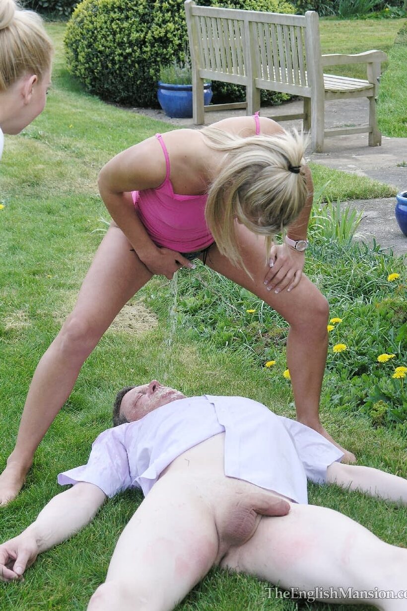 Suzie Best and Lexi Sindel trap a peeping tom, then piss on him, photo 9 of 10