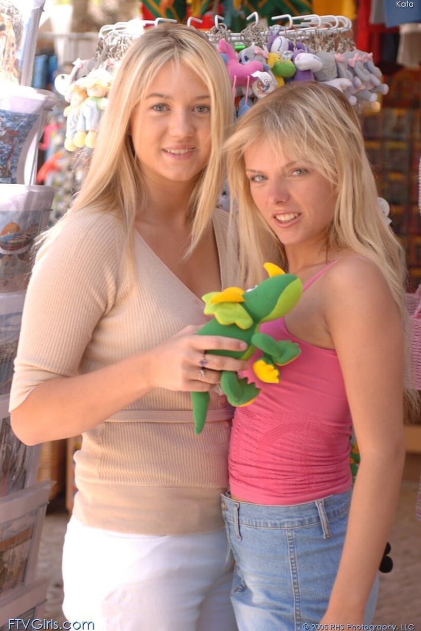 Photo 1 — Beautiful Katerina Covet poses with her pussy on display with no panties under her skirt with Alison Angel