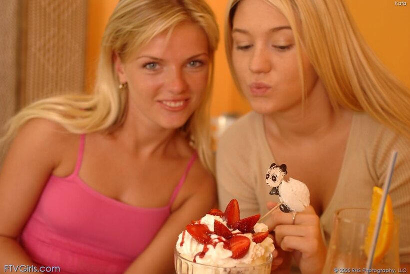 Photo 18 — Beautiful Katerina Covet poses with her pussy on display with no panties under her skirt with Alison Angel