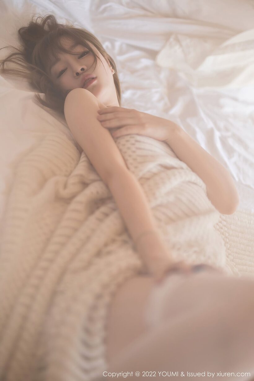 Image 7/10: Swimsuit and stockings on display as a gorgeous Asian girl poses in bedroom