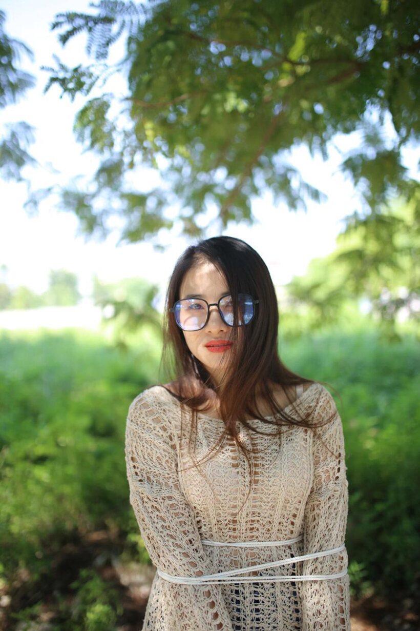 Amateur nude photo 17 — Posing in a cute outfit outdoors, Elena shows off her glasses and Asian charm