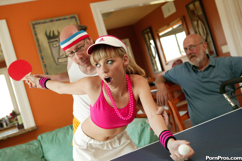 Two grandpas cream Nicole Ray’s perky natural tits (shot 8)