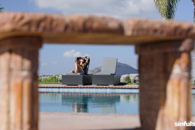 Cassie Del Isla nude photo 1 — Cassie Del Isla rides a stranger’s black cock by the pool