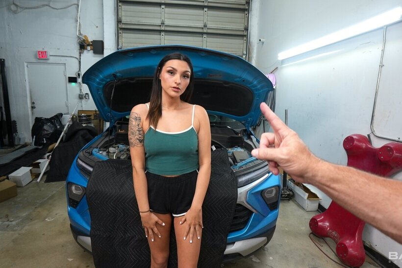 Alexa Jo sucks a mechanic’s cock, then fucks him after a blowjob (shot 8)