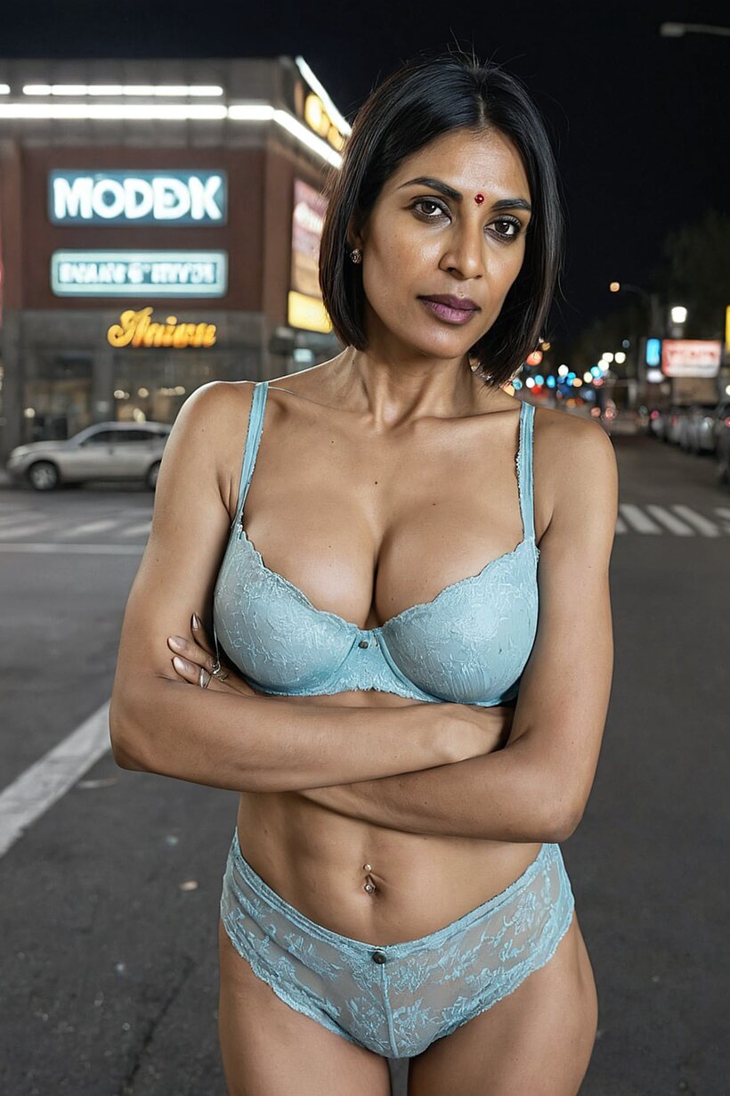 On a busy night road, an Indian chick strips fully naked (shot 5)