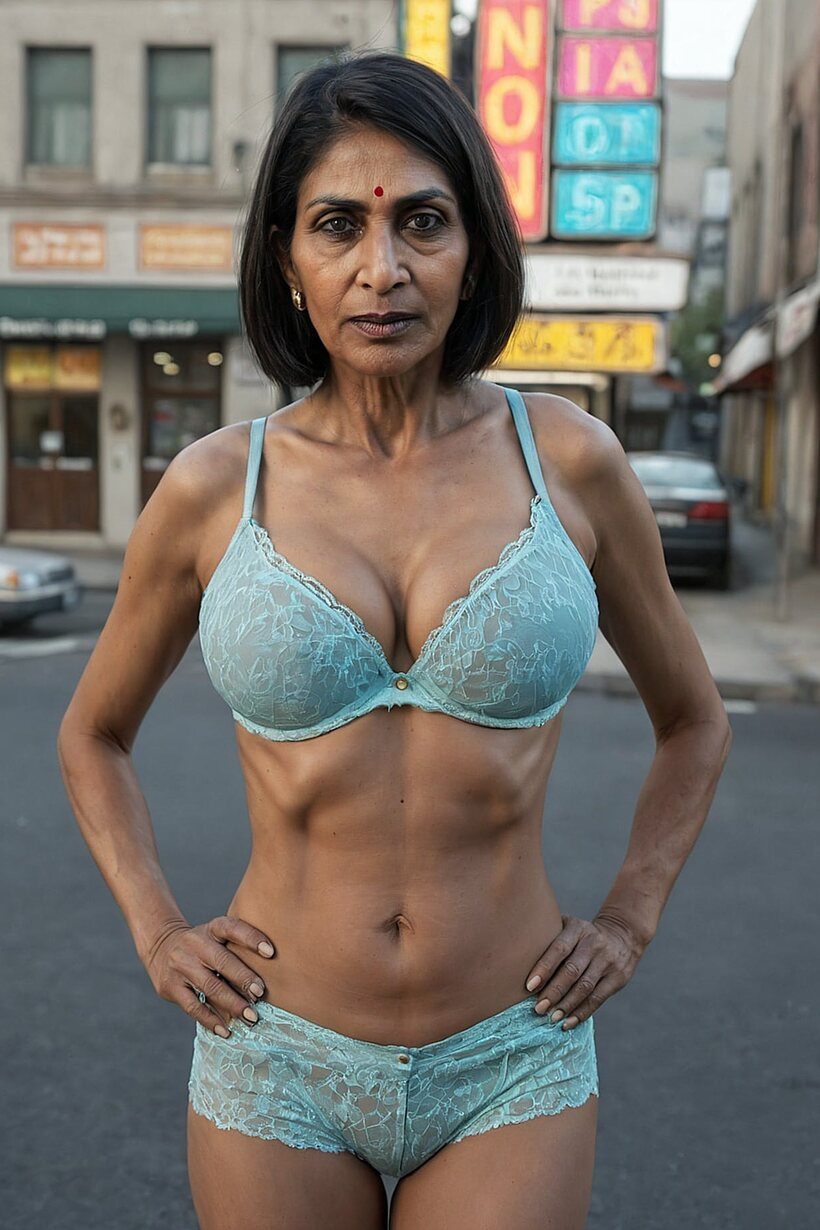 On a busy night road, an Indian chick strips fully naked (shot 7)