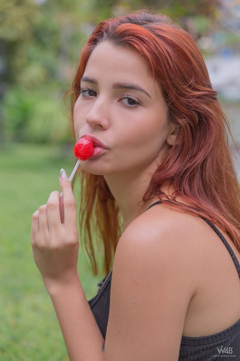 Agatha Vega licks a sucker, then masturbates hard and squirts (shot 3)