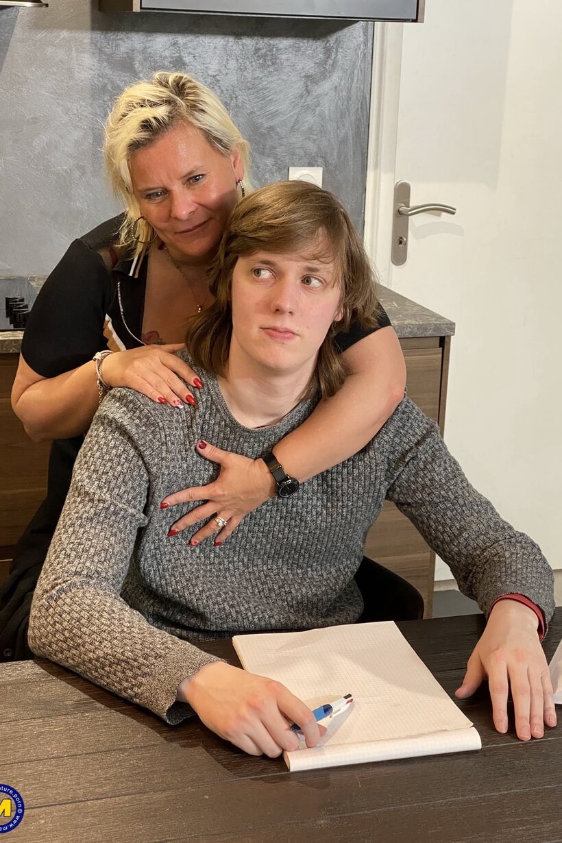 BBW pic 4 from the set «Riding hard with a young man, older blonde woman tutors him through anal»