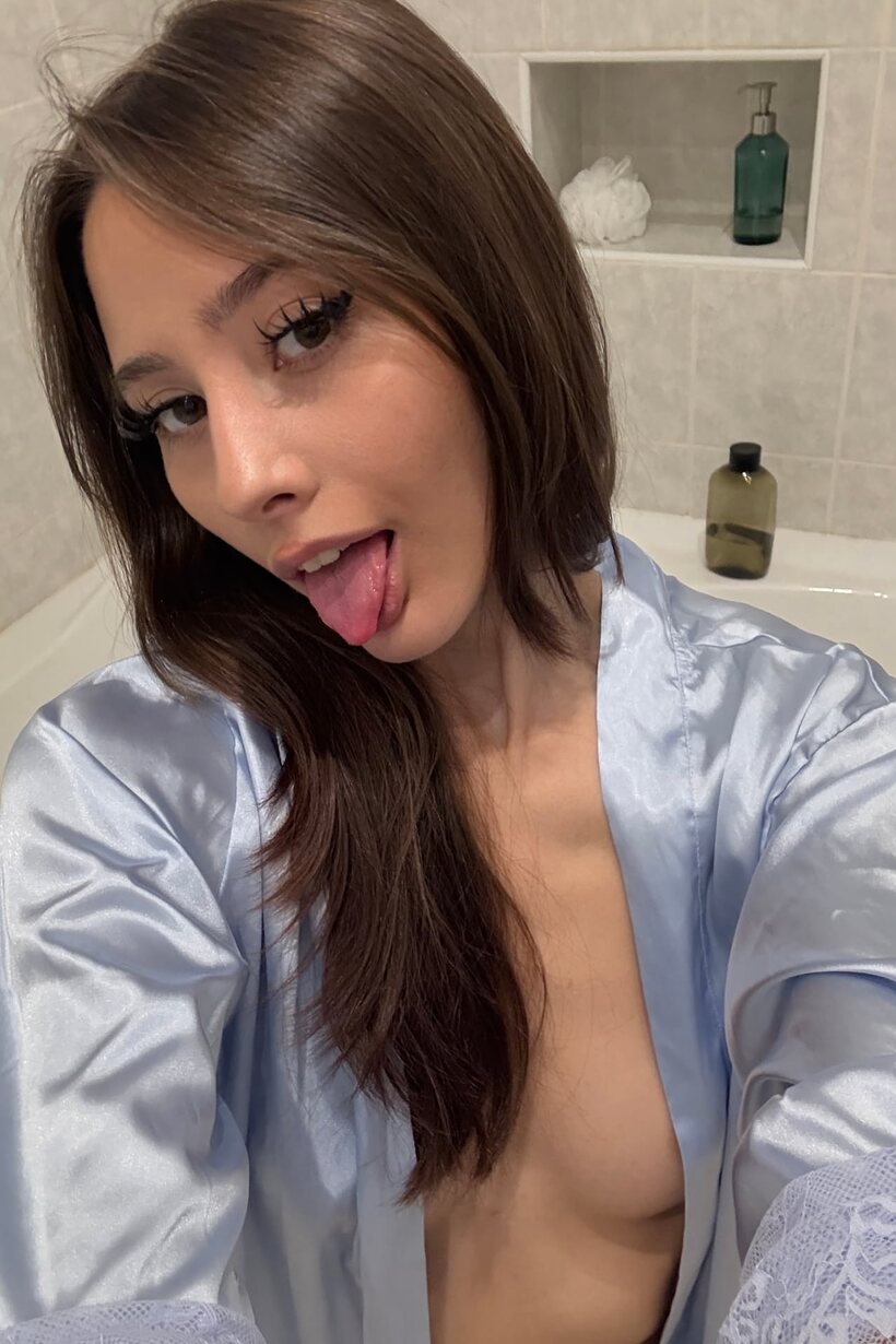 Image 4/15: Lingerie selfie shots catch this slim babe sticking out her tongue