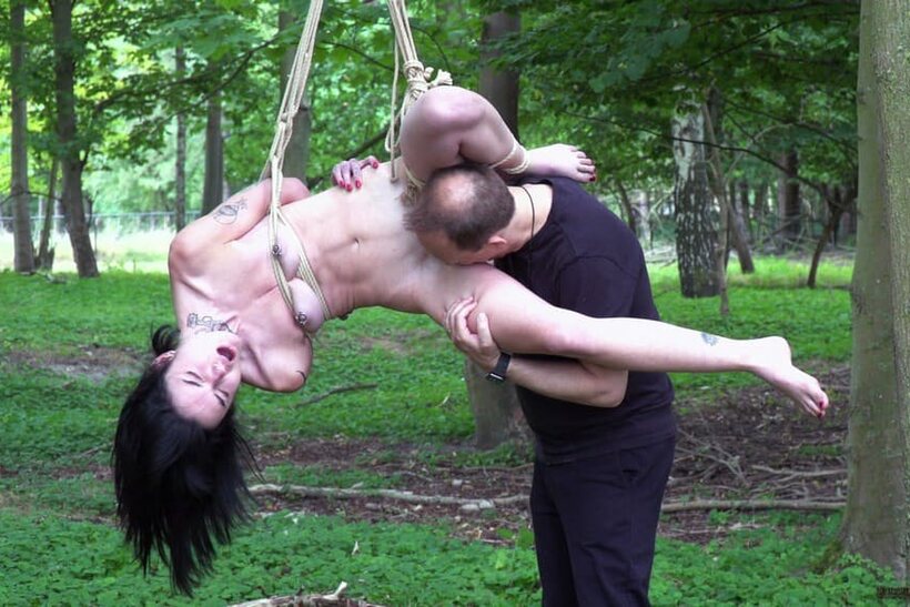 Crystal Cherry nude photo 12 — Flogged in the woods, Crystal Cherry sucks cock while nude and bound