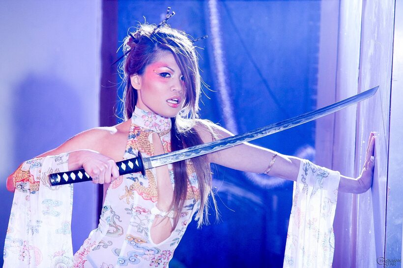 Charmane Star nude photo 5 — Charmane Star strips to heels while posing with a sword