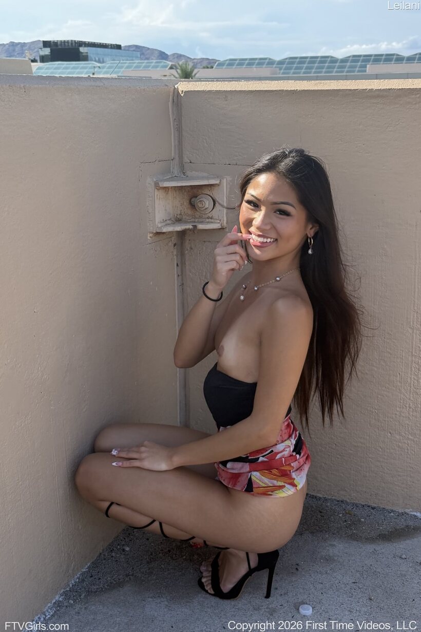 Image 7/21: In public and inside a car, this pretty Asian model bares her tits and pussy
