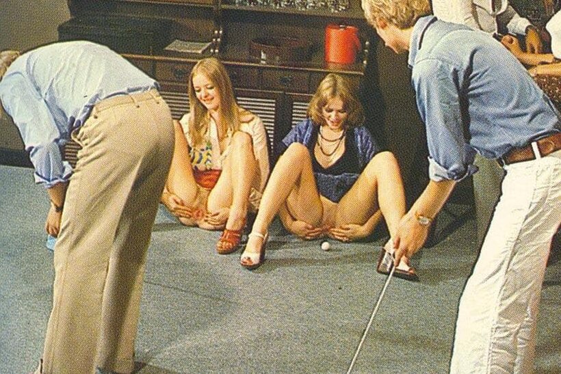 Image 3/11: Three horny teens spread wide and take two hard cocks vintage-style