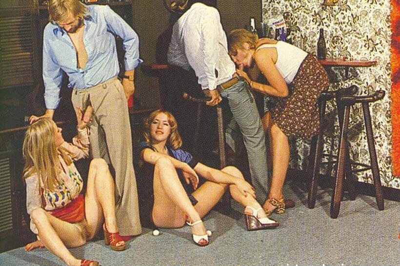Three horny teens spread wide and take two hard cocks vintage-style (shot 4)
