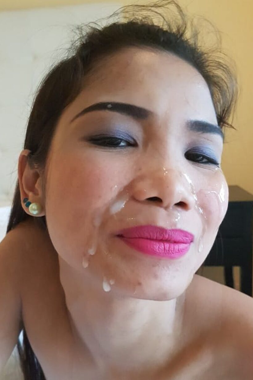 Amateur nude photo 16 — He cums on the face of a skinny Filipina in stockings
