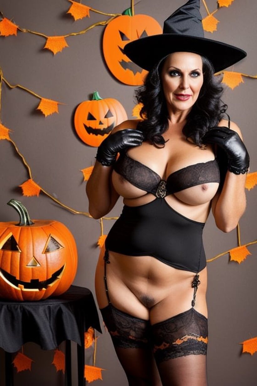 Ai nude photo 2 — Sasha Lansday shows off big tits in a witch costume