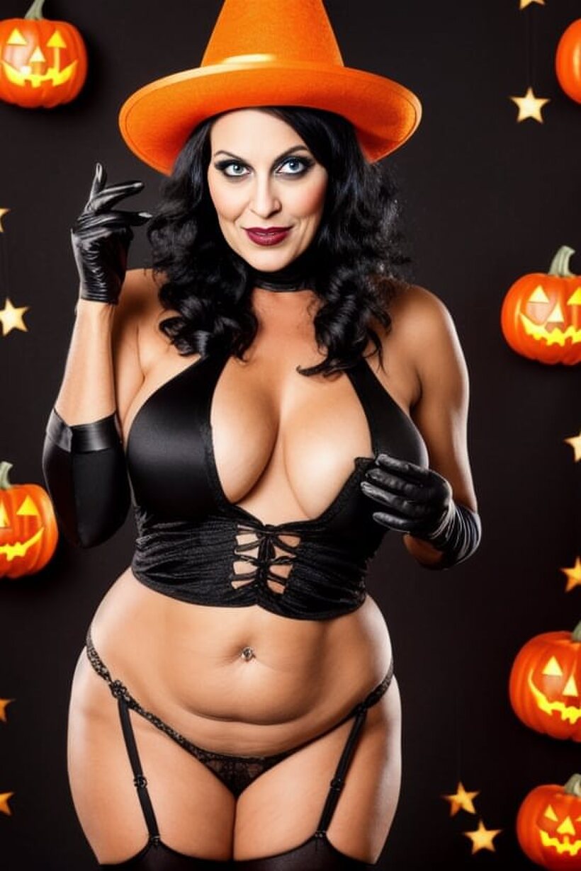 Ai pic 7 from the set «Sasha Lansday shows off big tits in a witch costume»