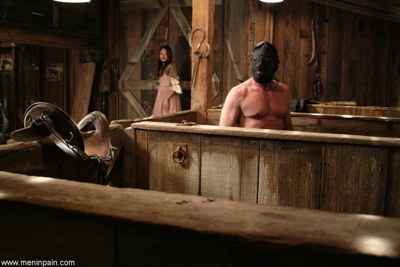 Annie Cruz removes a leather mask, then takes control and has sex (shot 3)