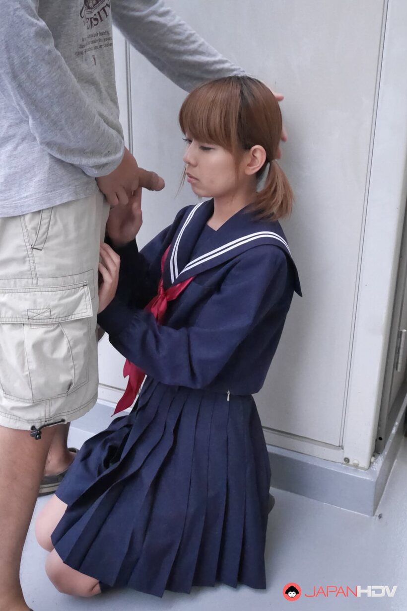 Fu Sazanami gets her face fucked by a teacher in schoolgirl outfit (shot 1)